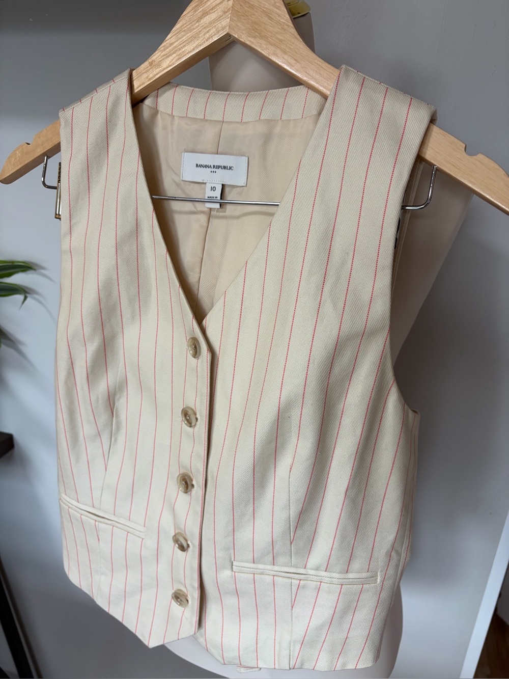Banana Republic Cream Vest with Pink Pinstripes